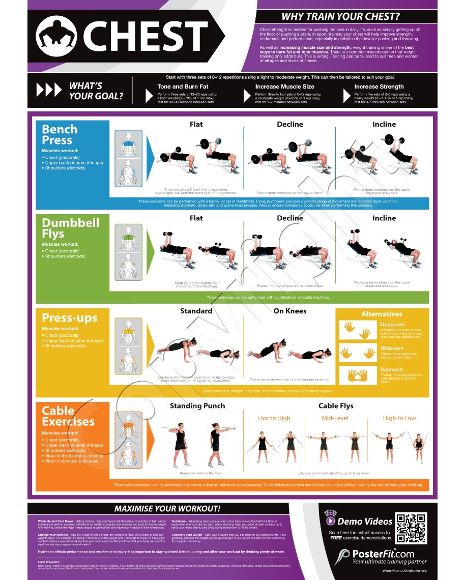 Chest Exercise Wall Chart Poster